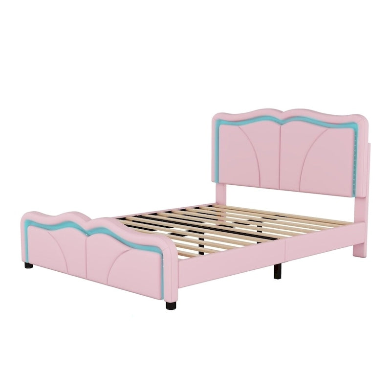 Full Size LED Upholstered Platform Bed with Adjustable Headboard