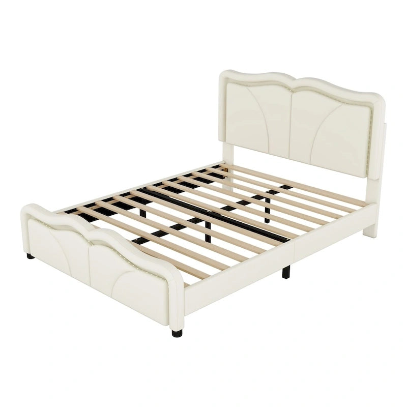 Full Size LED Upholstered Platform Bed with Adjustable Headboard