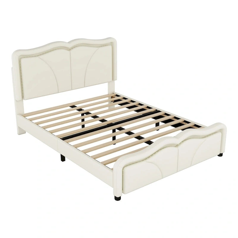 Full Size LED Upholstered Platform Bed with Adjustable Headboard