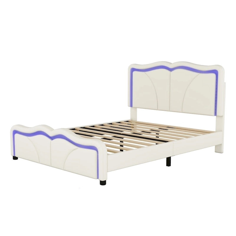 Full Size LED Upholstered Platform Bed with Adjustable Headboard