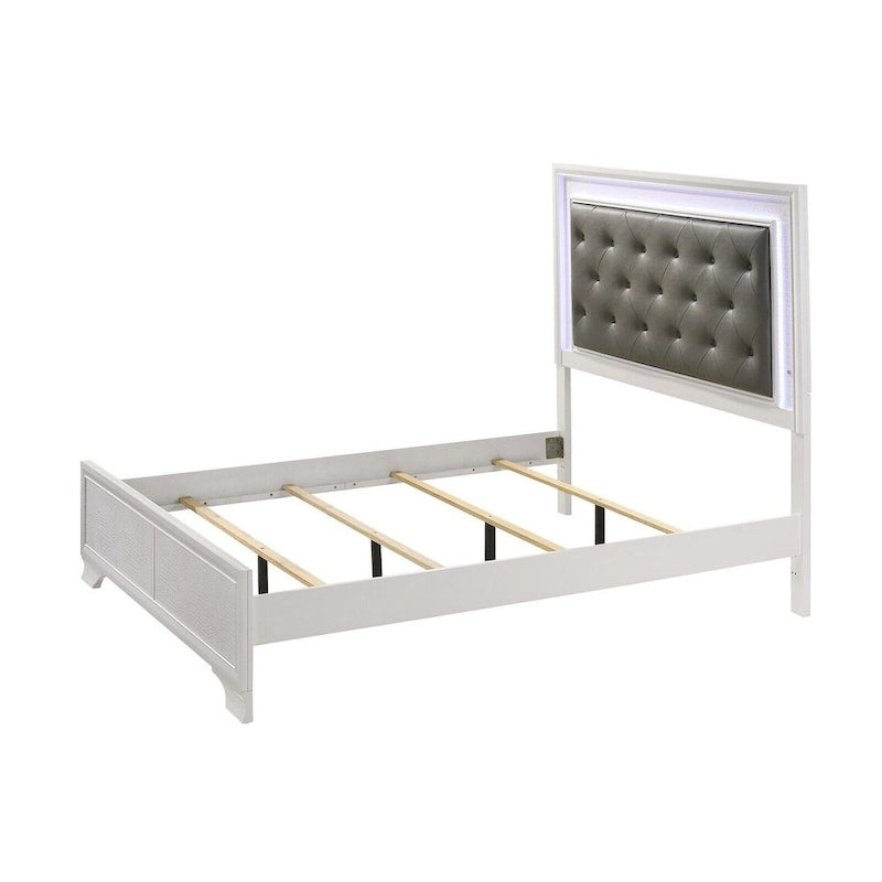 LED Lights Fabric Upholstery Faux Diamond Panel Bed Bedroom 5pc Set