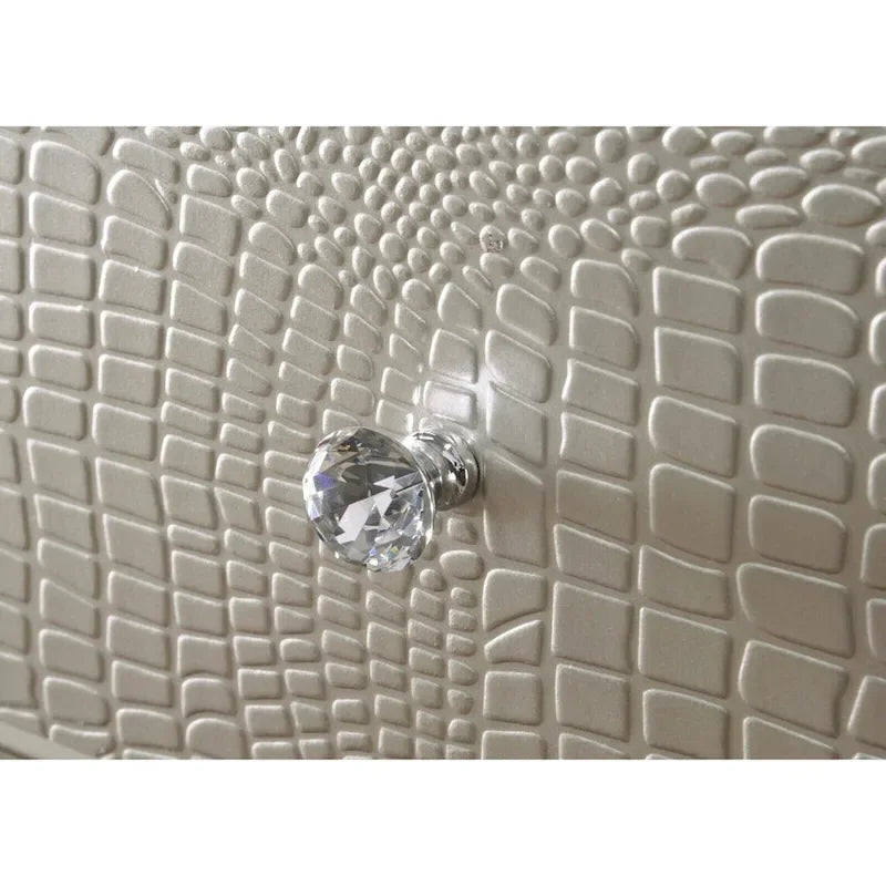 LED Lights Fabric Upholstery Faux Diamond Panel Bed Bedroom 5pc Set
