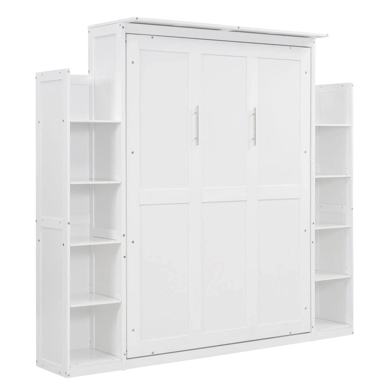 Full Size Murphy Wall Bed Frame with Shelves and LED Lights,for Girls Boys Teens,No Box Spring Needed
