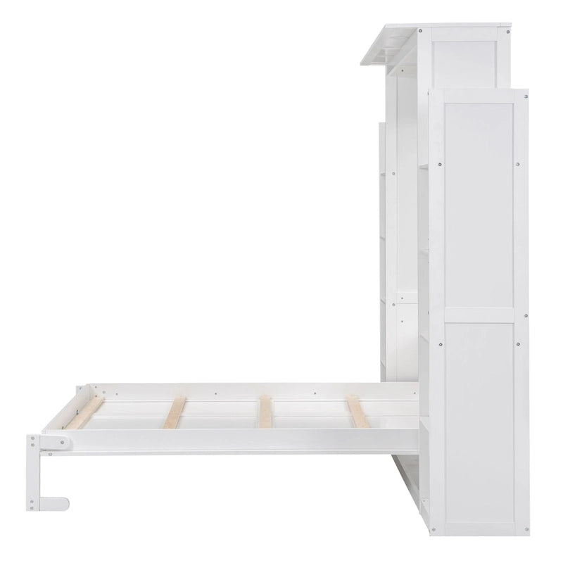 Full Size Murphy Wall Bed Frame with Shelves and LED Lights,for Girls Boys Teens,No Box Spring Needed