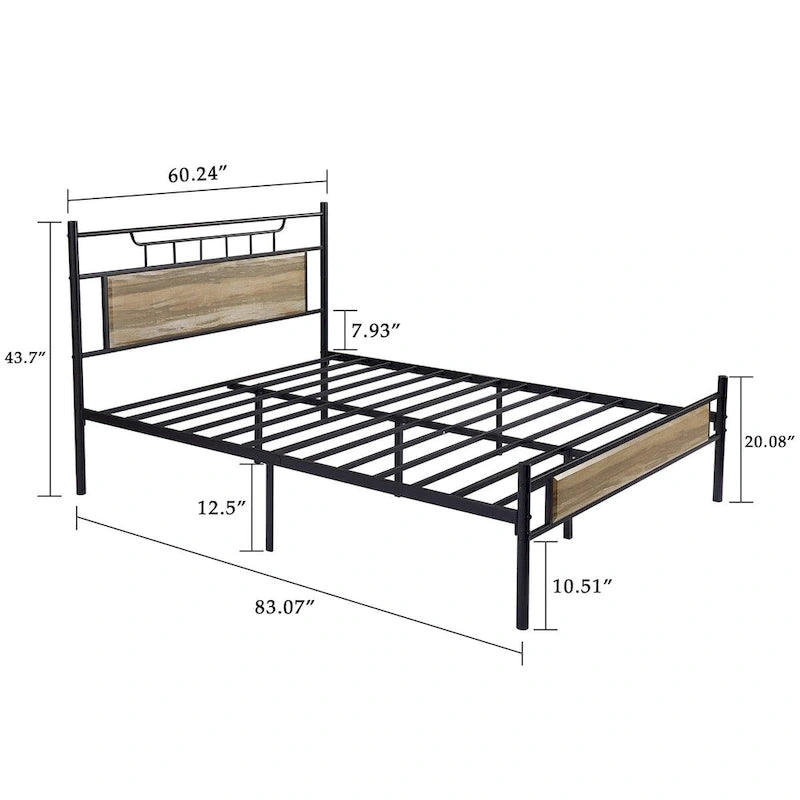 Javlergo Industrial Metal Bed Frame with Wooden Headboard, No Box Spring Needed, Slate