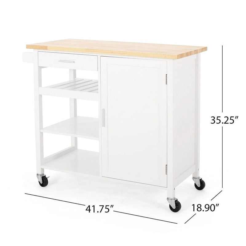 Modern Wooden Kitchen Cart with Wheels Drawer and Cabinet by Christopher Knight Home
