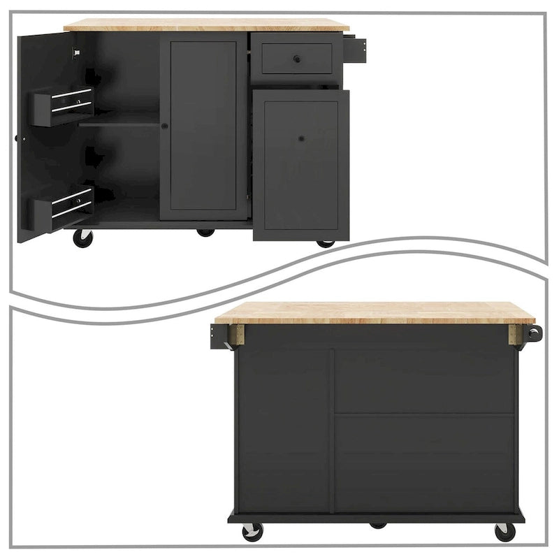 Modern Stylish Wooden Storage Kitchen Island Cart with a Drop Leaf