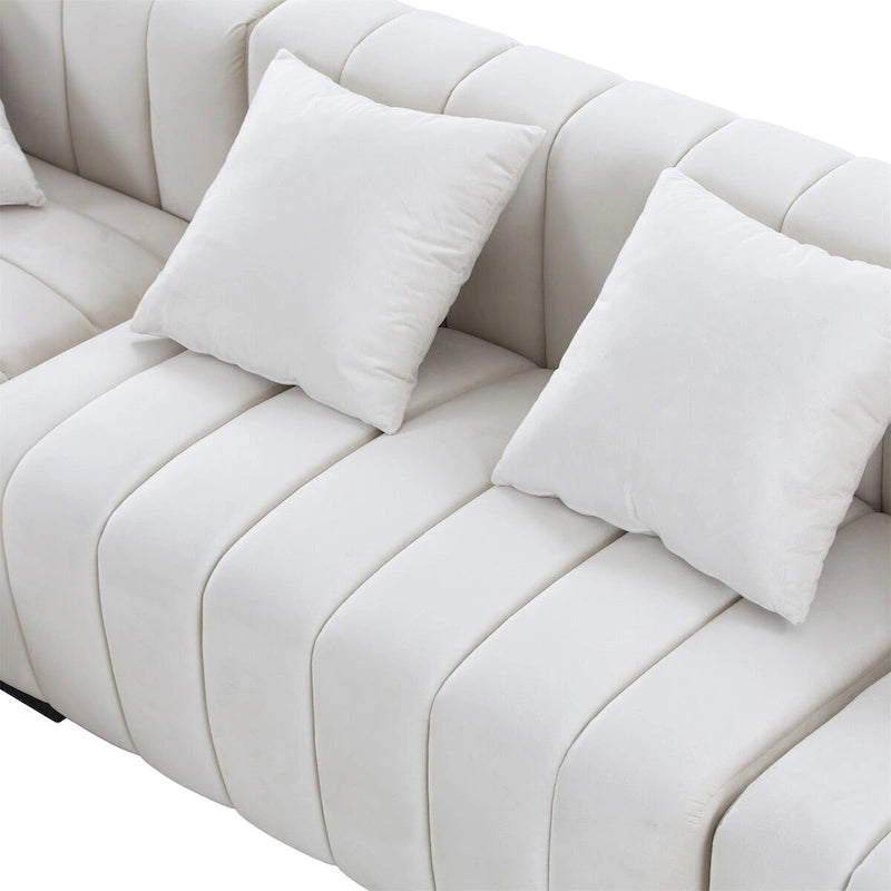 Channel Tufted Sofa Velvet Upholstered Left Chaise Modular Sofa