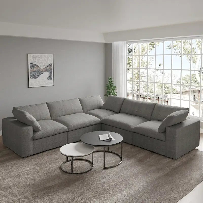 Convertible Modular Sectional Sofa, 5 Seater Corner Sofa with Pillows, 2 x 120.45 Minimalist Sofa Couch for Living Room