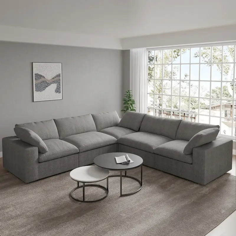 Convertible Modular Sectional Sofa, 5 Seater Corner Sofa with Pillows, 2 x 120.45 Minimalist Sofa Couch for Living Room