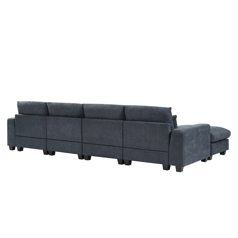 Modern Convertible Large L-shaped Feather Filled Sectional Sofa with Reversible Chaise - 129.9W x 72D x 31.5H