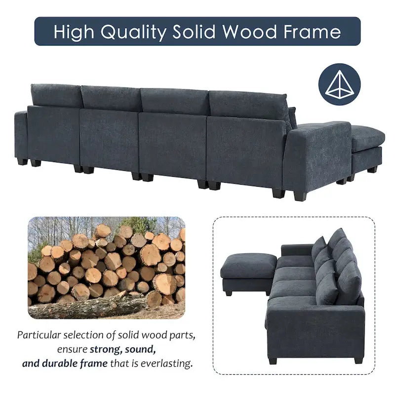 Modern Convertible Large L-shaped Feather Filled Sectional Sofa with Reversible Chaise - 129.9W x 72D x 31.5H