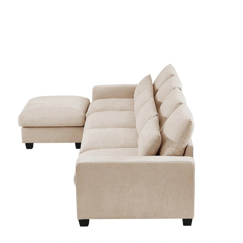 Modern Convertible Large L-shaped Feather Filled Sectional Sofa with Reversible Chaise - 129.9W x 72D x 31.5H