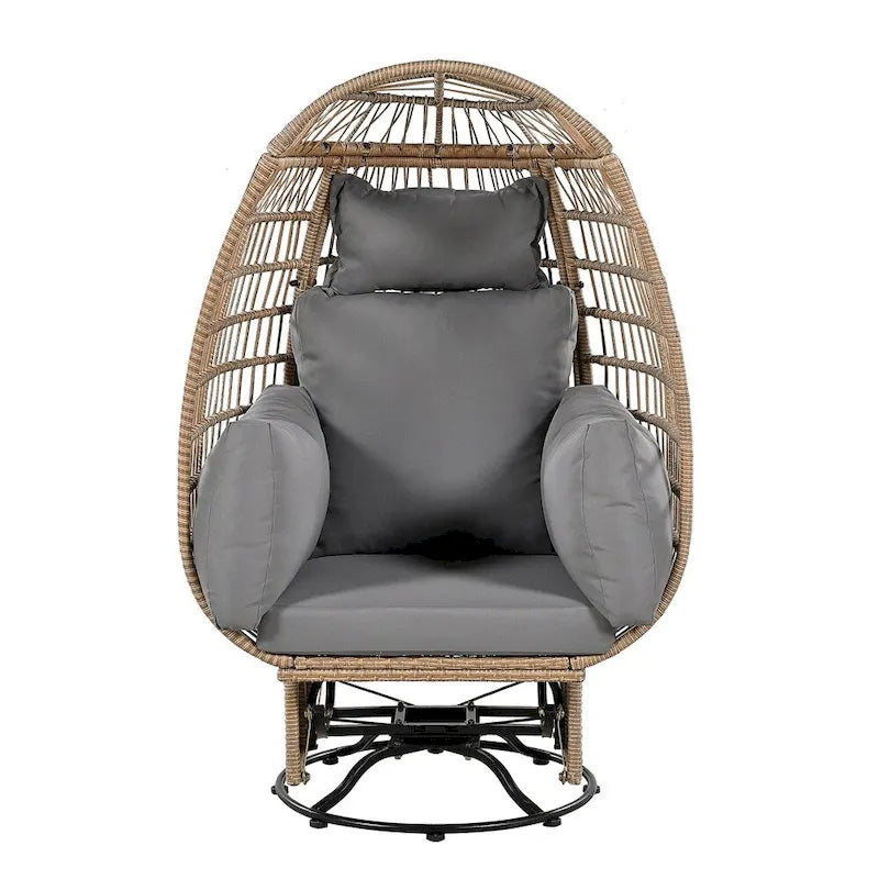 Rattan Egg Patio Swivel Chair with Cushions and Rocking Function
