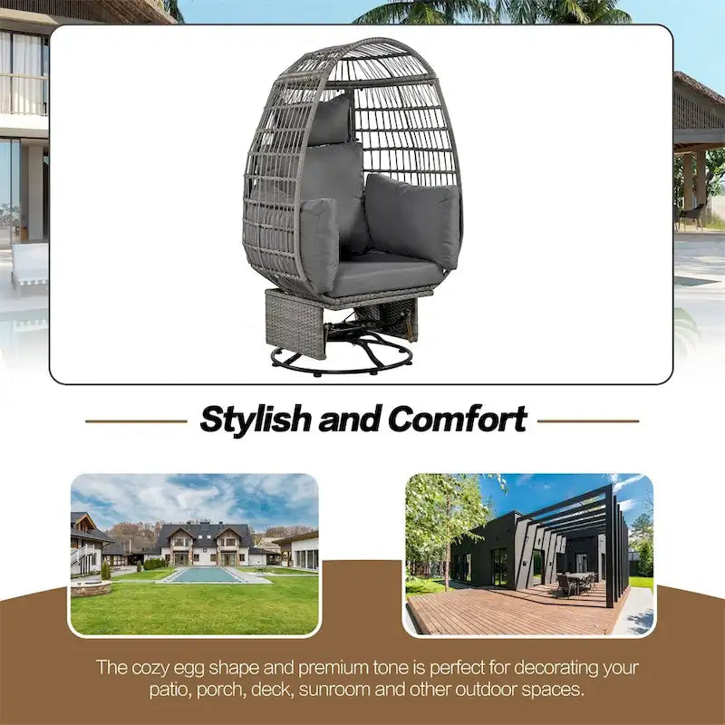 Rattan Egg Patio Swivel Chair with Cushions and Rocking Function