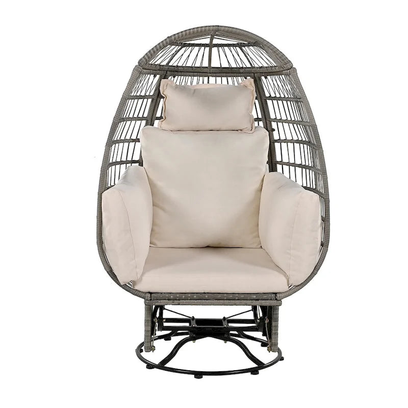 Rattan Egg Patio Swivel Chair with Cushions and Rocking Function