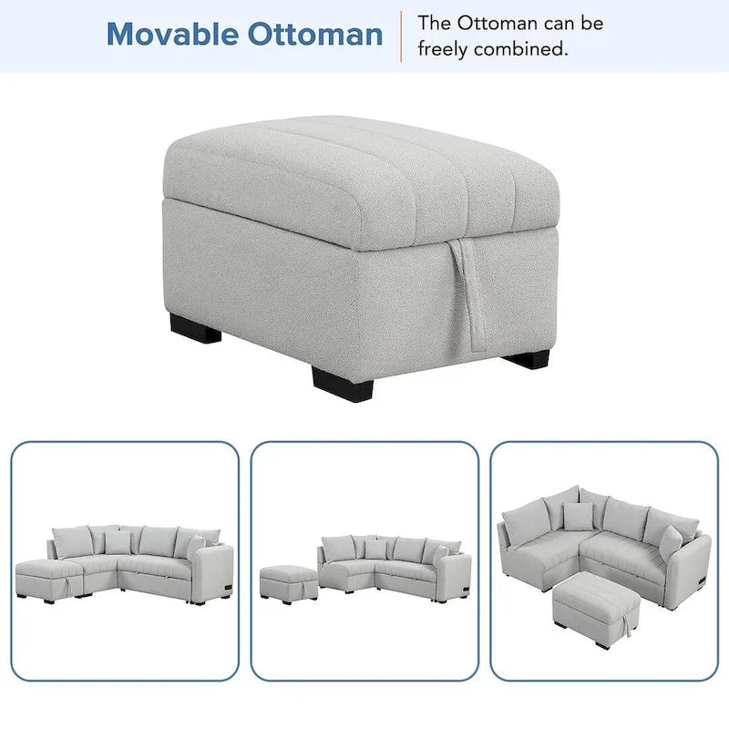 Upholstery Sleeper Sectional Sofa with Movable Storage Ottoman, L-shaped Sectional Pull Out Sofa Bed