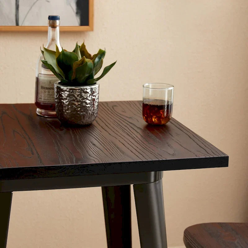 Glitzhome Farmhouse Industrial Rustic Steel Pub/Bar Table Wood Top