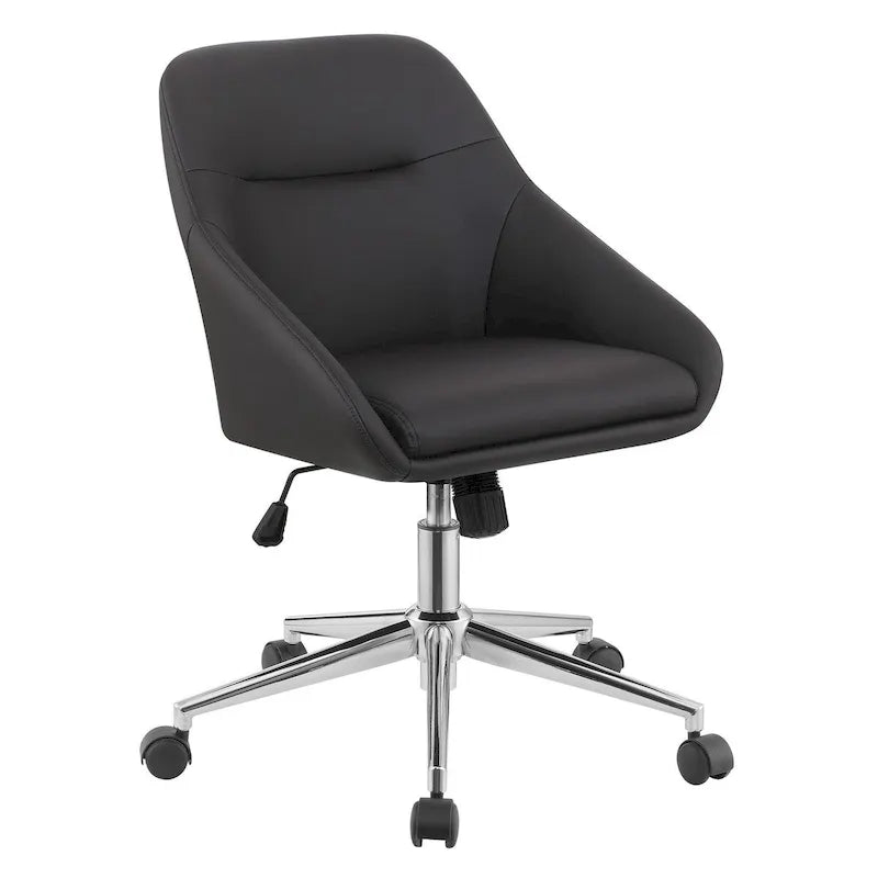 Gil 26 Inch Office Chair, Foam Filled Pintuck Seat, Black Vegan Leather