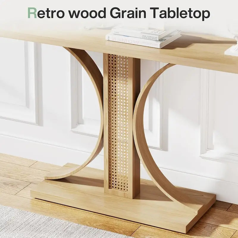 55 Inches Rattan Console Table, Farmhouse Hallway Table Entryway Table