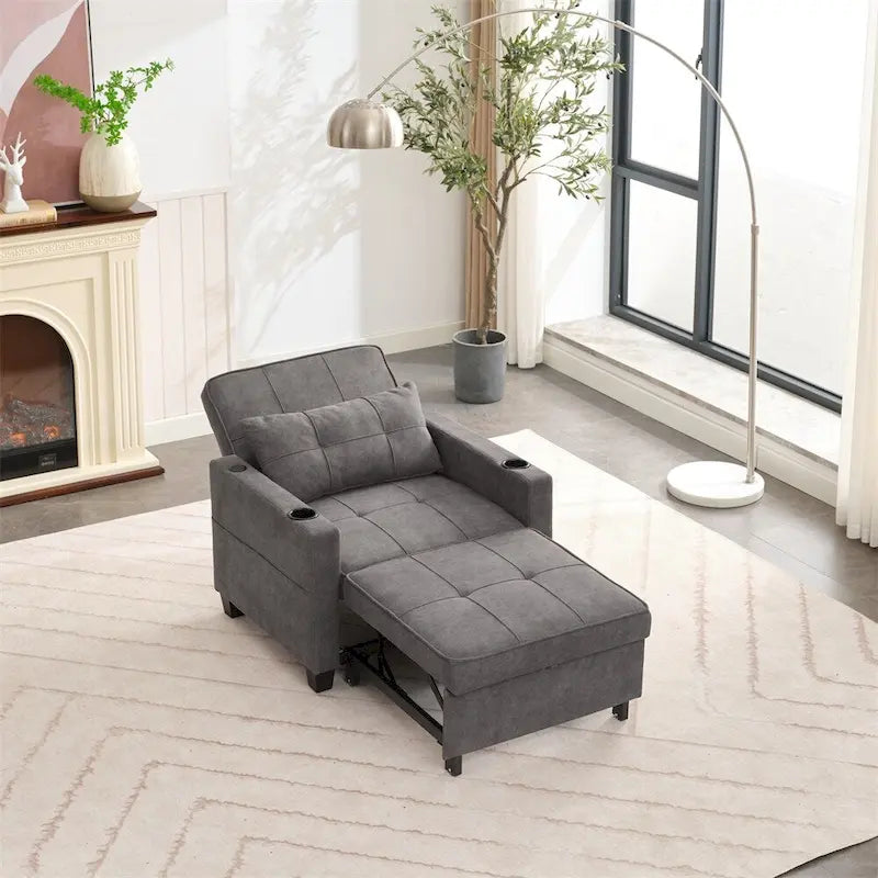 3-in-1 Pull Out Futon Convertible Chair with USB Ports