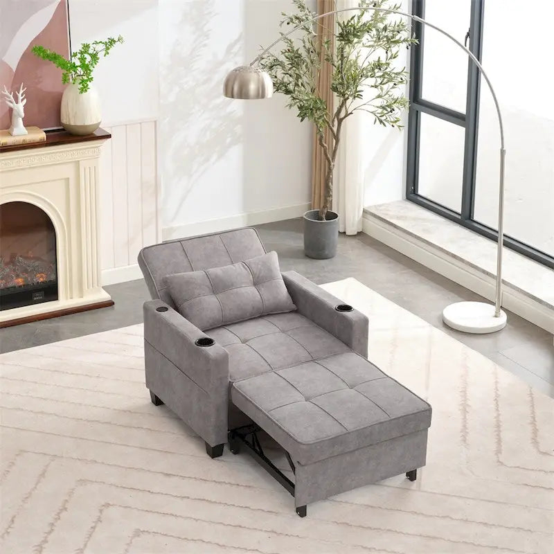 3-in-1 Pull Out Futon Convertible Chair with USB Ports