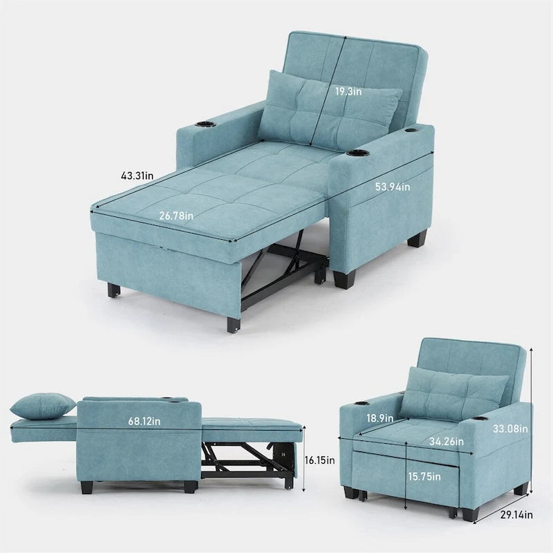 3-in-1 Pull Out Futon Convertible Chair with USB Ports