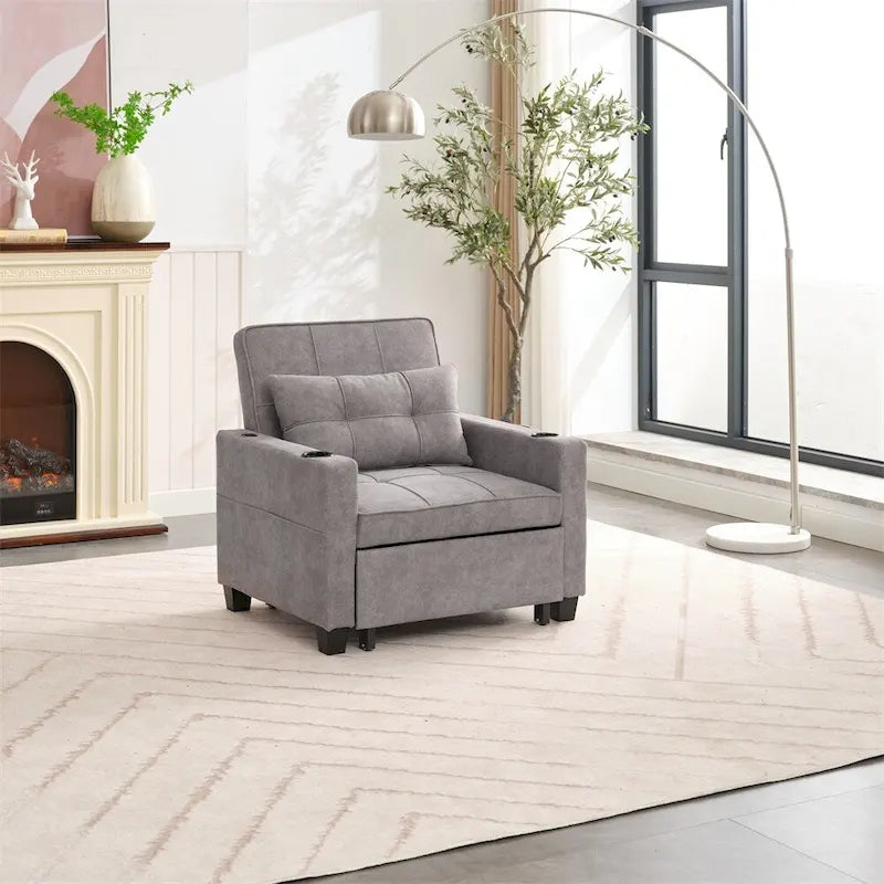 3-in-1 Pull Out Futon Convertible Chair with USB Ports