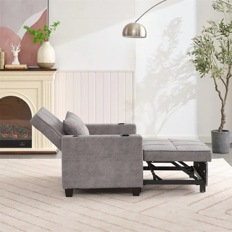 3-in-1 Pull Out Futon Convertible Chair with USB Ports