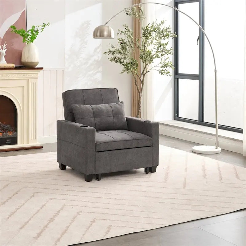 3-in-1 Pull Out Futon Convertible Chair with USB Ports