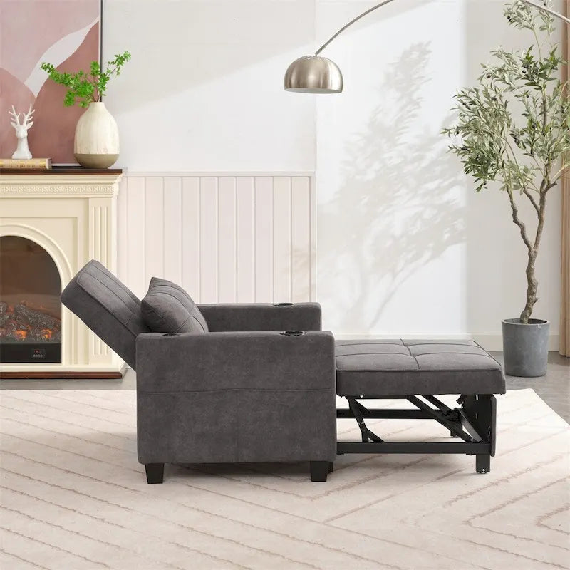 3-in-1 Pull Out Futon Convertible Chair with USB Ports