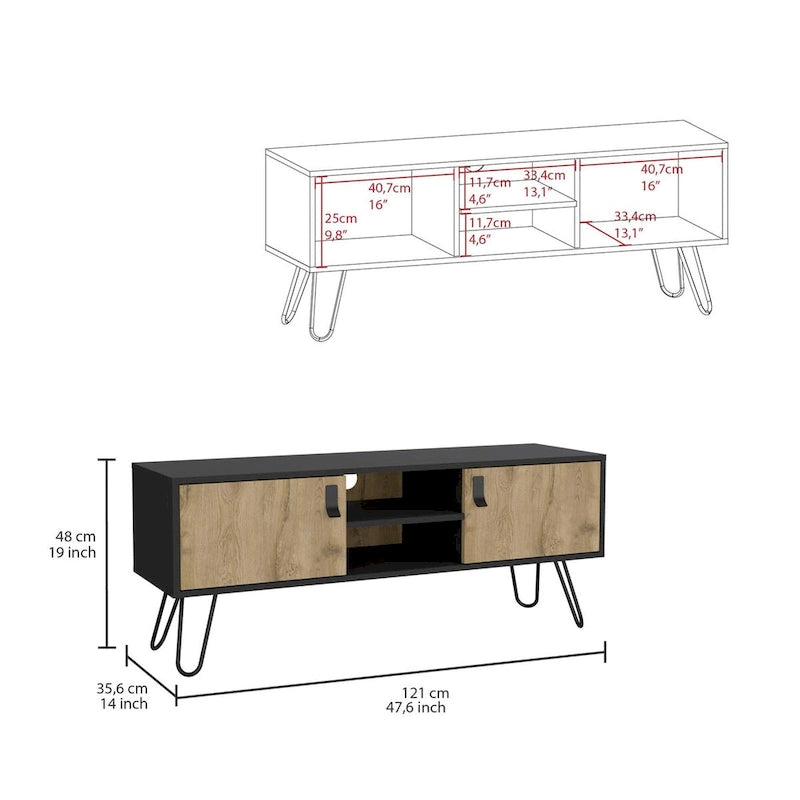 Huna TV stand Dual-Tone With Two Cabinets and Shelves