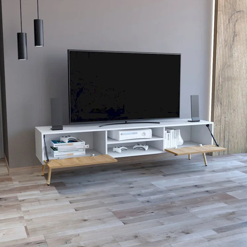 Huna TV stand Dual-Tone With Two Cabinets and Shelves