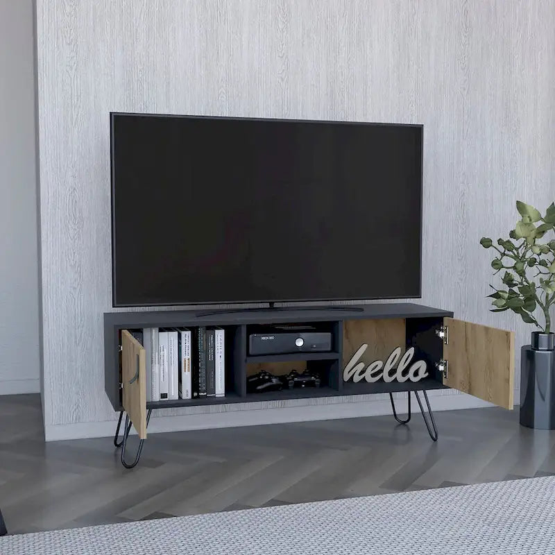 Huna TV stand Dual-Tone With Two Cabinets and Shelves