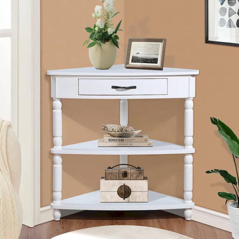 Wood Triangle Corner Side Table for Small Spaces Living Room