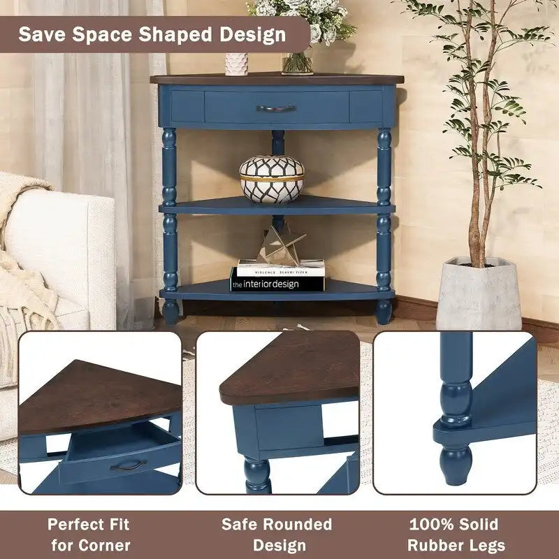 Wood Triangle Corner Side Table for Small Spaces Living Room