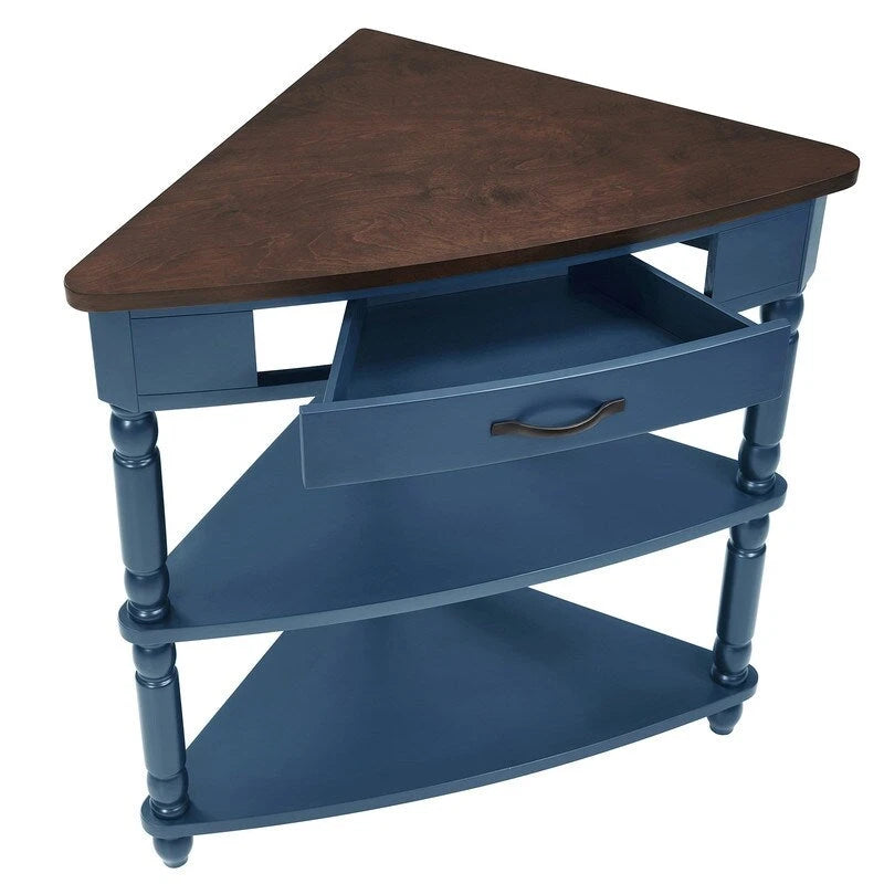 Wood Triangle Corner Side Table for Small Spaces Living Room