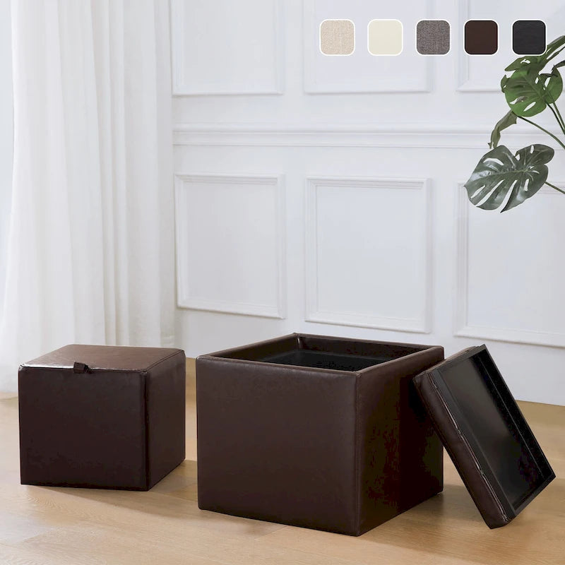 Square Storage Ottoman Set with Footstool and Tray