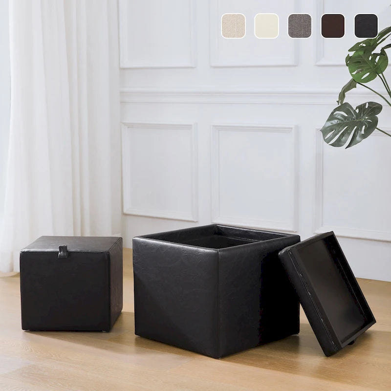Square Storage Ottoman Set with Footstool and Tray