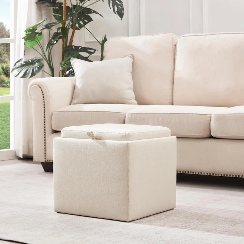 Square Storage Ottoman Set with Footstool and Tray