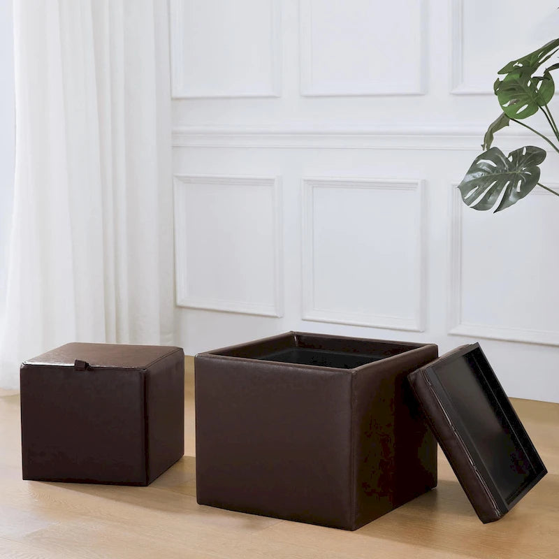 Square Storage Ottoman Set with Footstool and Tray