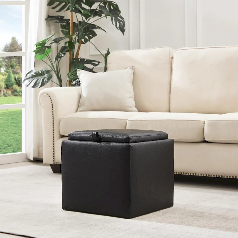 Square Storage Ottoman Set with Footstool and Tray