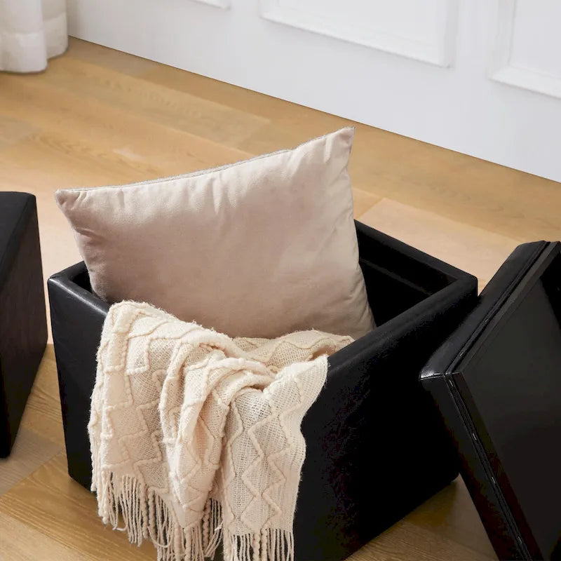 Square Storage Ottoman Set with Footstool and Tray