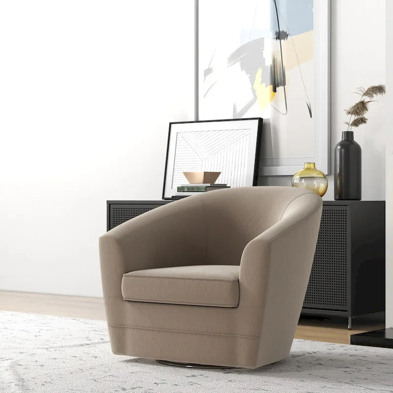 Swivel Accent Chair with Ottoman, Comfy Velvet 360 Degree Swivel Barrel Round Club Tub Sofa Chair for Bedroom Reading Room