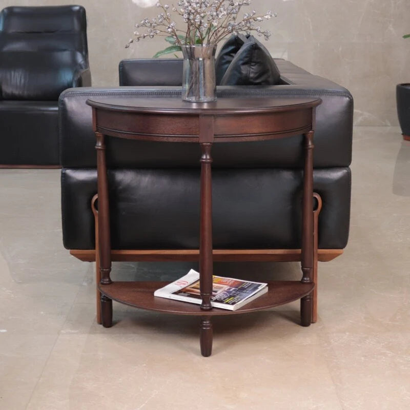 Simplify Half Round Accent Table, Walnut, 28.25w 11.8d 28.25h