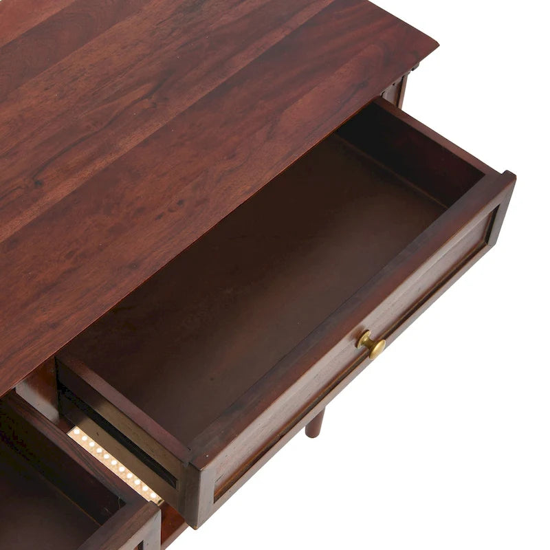 Acacia Wood Console Table with Cane Shelf