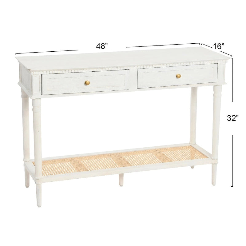 Acacia Wood Console Table with Cane Shelf