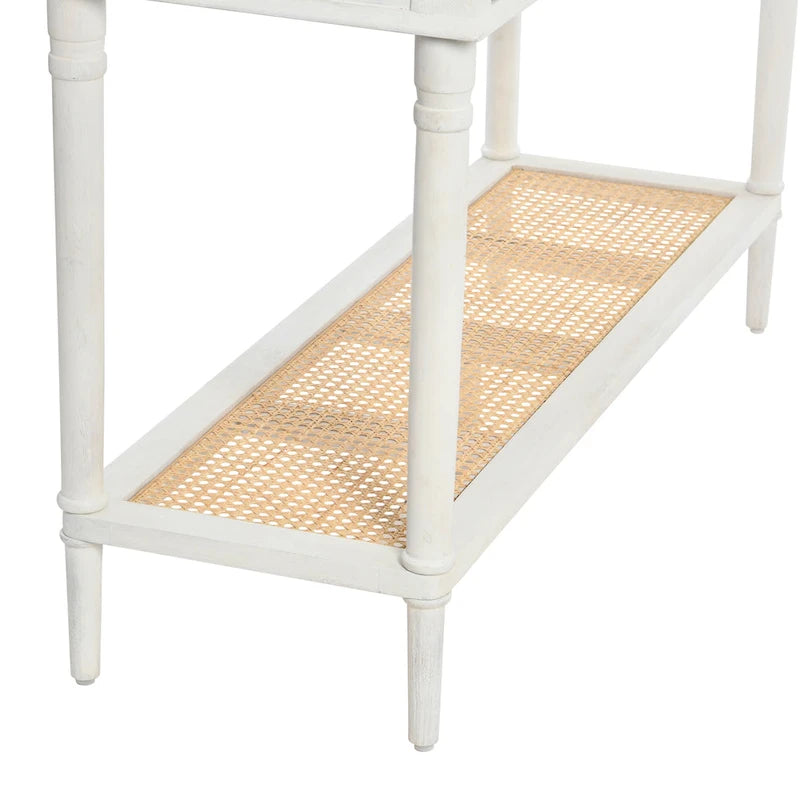 Acacia Wood Console Table with Cane Shelf