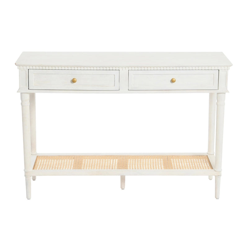 Acacia Wood Console Table with Cane Shelf