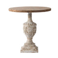 31 Inch Accent Side Table, Pedestal Urn Base, Round Top, Antique White
